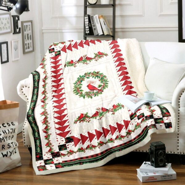 Cardinal Christmas Fleece Blanket Sherpa Blanket