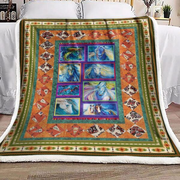 Painting Horse Native American Fleece Blanket Sherpa Blanket