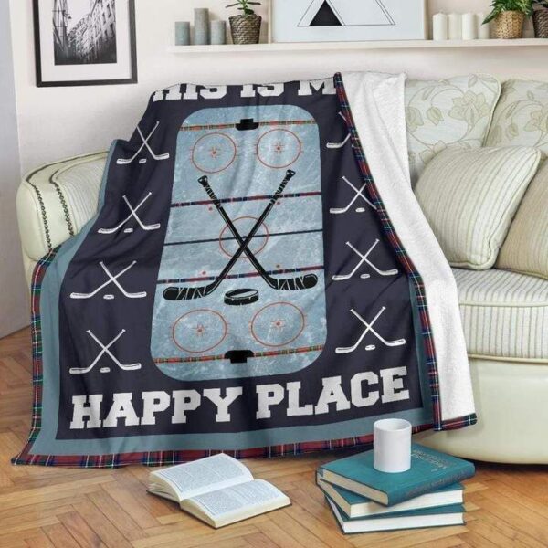 Hockey This Is My Happy Place Fleece Blanket Sherpa Blanket