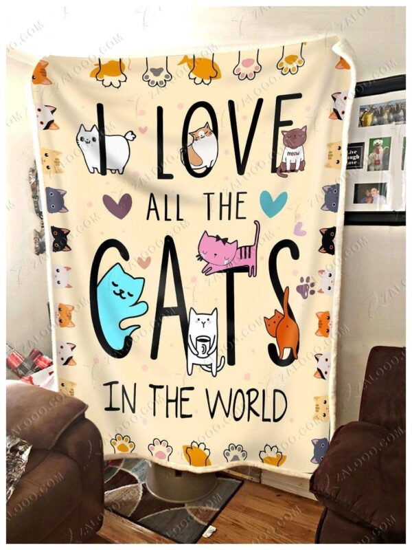 Cat I Love All The Cats In The World Fleece Blanket Sherpa Blanket