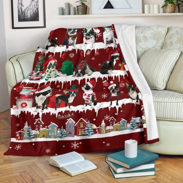 Boston Terrier Snow Christmas Fleece Blanket Sherpa Blanket