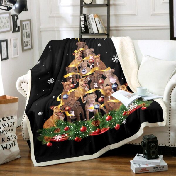 Pitbulls Christmas Tree Fleece Blanket Sherpa Blanket