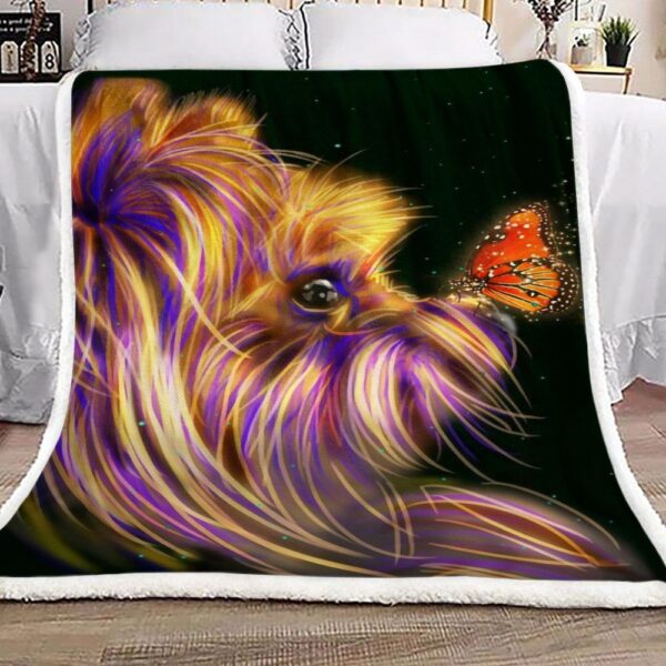 Butterfly Yorkie Dog Fleece Blanket Sherpa Blanket