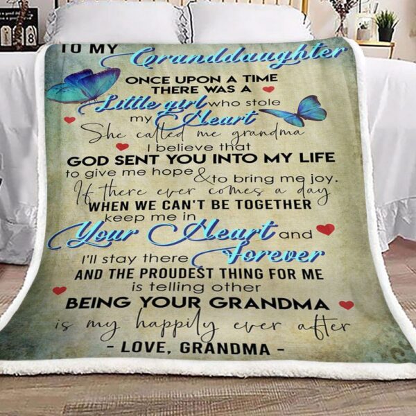 Butterfly To My Granddaughter Your Grandma Fleece Blanket Sherpa Blanket