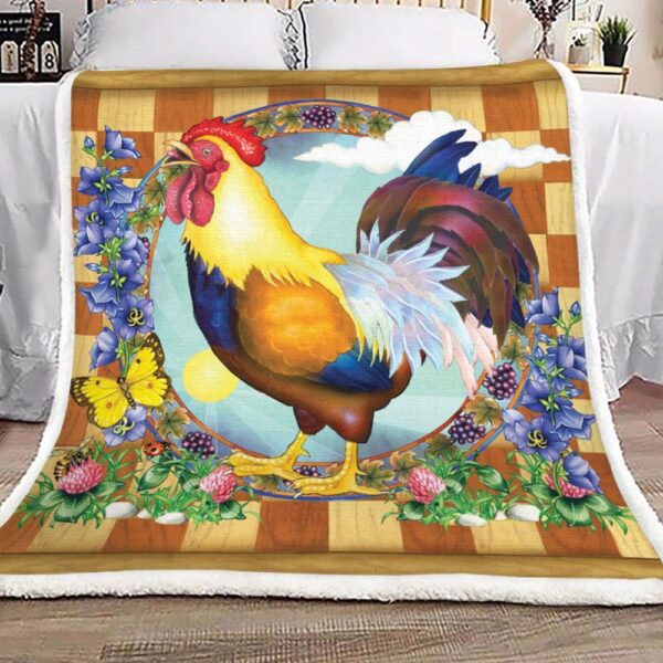 Rooster Colorful Flower And Butterfly Fleece Blanket Sherpa Blanket
