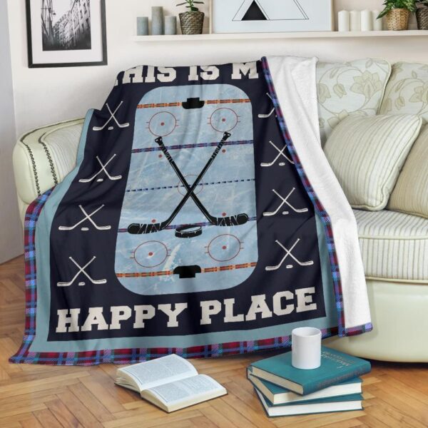 My Happy Place Hockey Fleece Blanket Sherpa Blanket