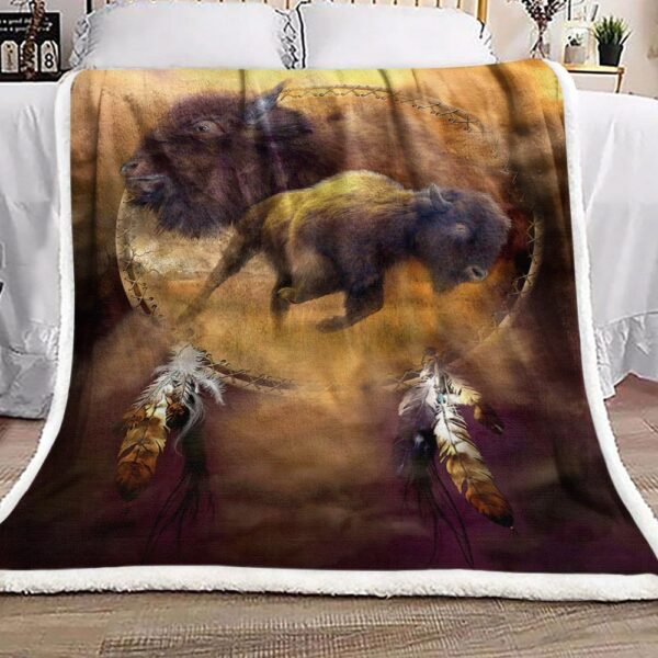 Dreamcatcher Buffalo Native American Fleece Blanket Sherpa Blanket