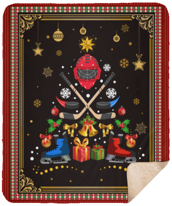 Merry Christmas Ice Hockey Fleece Blanket Sherpa Blanket