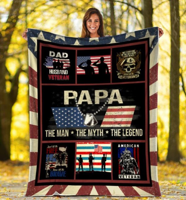 Papa The Man The Myth The Legend American Us Flag Veteran Fleece Blanket Sherpa Blanket