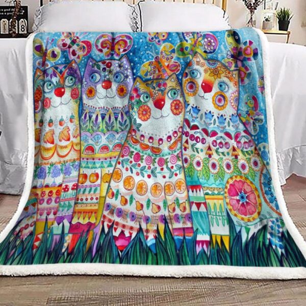 Cat Flower Butterfly Fleece Blanket Sherpa Blanket