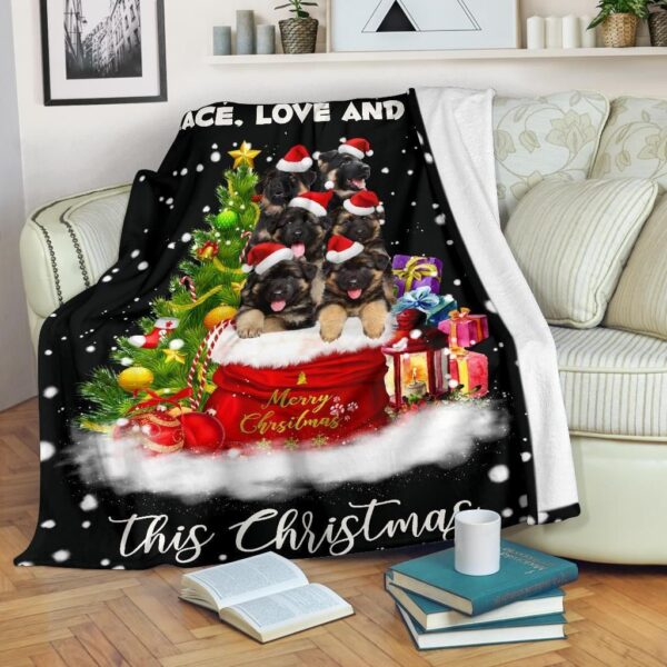 German Shepherd Christmas Fleece Blanket Sherpa Blanket