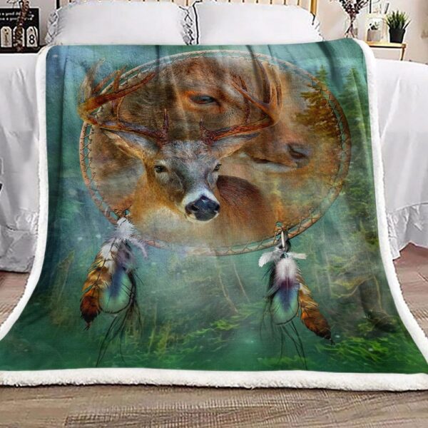 Dreamcatcher Deer Native American Fleece Blanket Sherpa Blanket