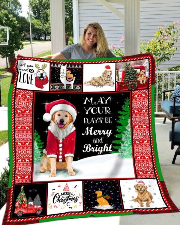 Golden Retriever Xmas Fleece Blanket Sherpa Blanket