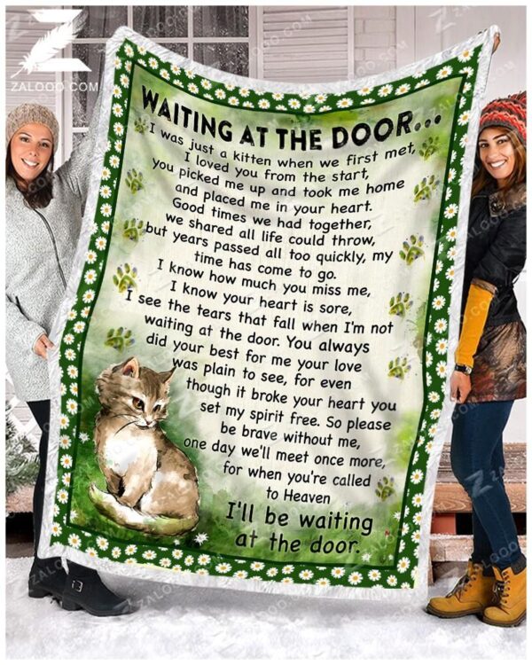 Cat Waiting At The Door Fleece Blanket Sherpa Blanket