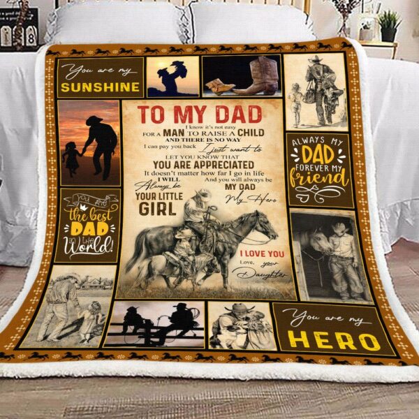 Daughter To My Dad Cowboy Horse Lover Fleece Blanket Sherpa Blanket