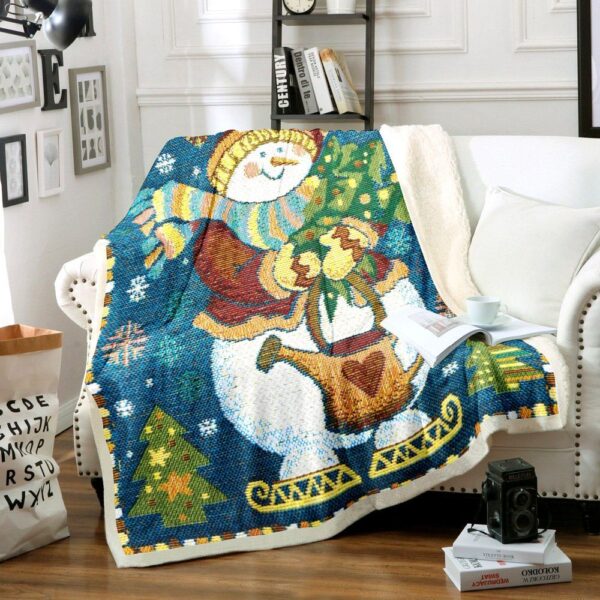 Snowman Fleece Blanket Sherpa Blanket