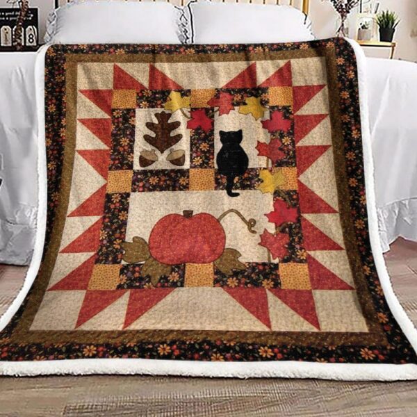 Cat Pumpkin Flower Fleece Blanket Sherpa Blanket