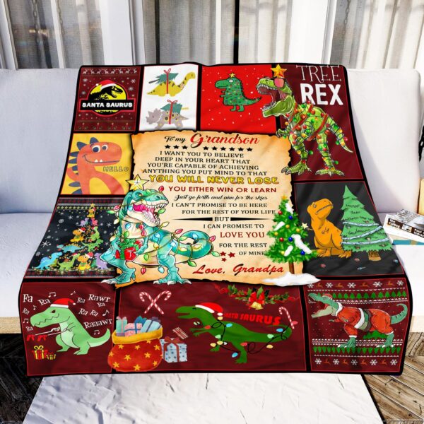 My T Rex Grandson Love Grandpa Fleece Blanket Sherpa Blanket