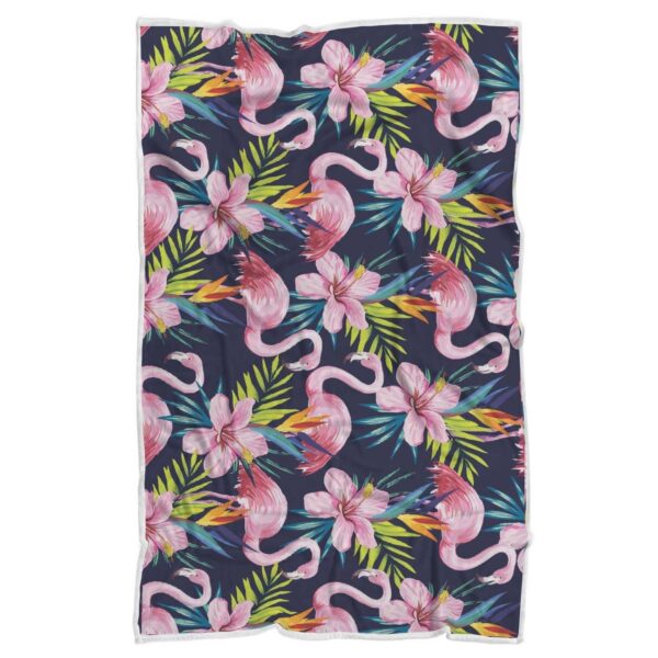 Flamingo Hibiscus Print Fleece Blanket Sherpa Blanket