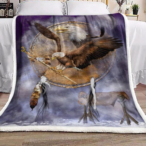 Dreamcatcher Spirit Of Eagle Native American Fleece Blanket Sherpa Blanket