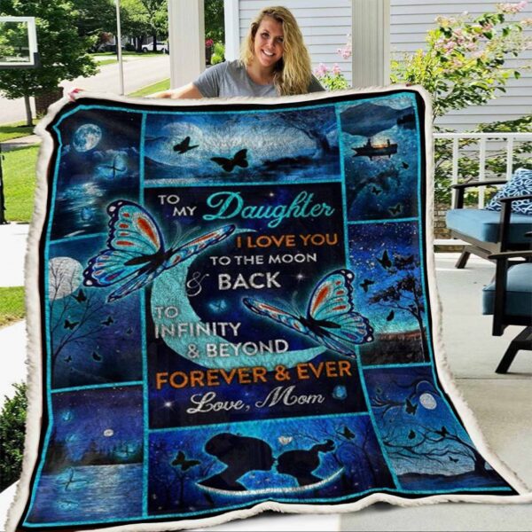 Mom To My Daughter I Love You To The Moon And Back Fleece Blanket Sherpa Blanket