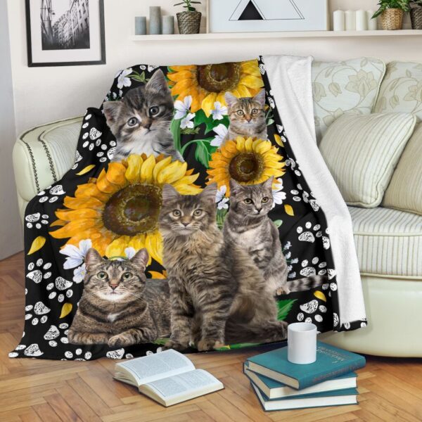 Funny Cat Sunflower Fleece Blanket Sherpa Blanket