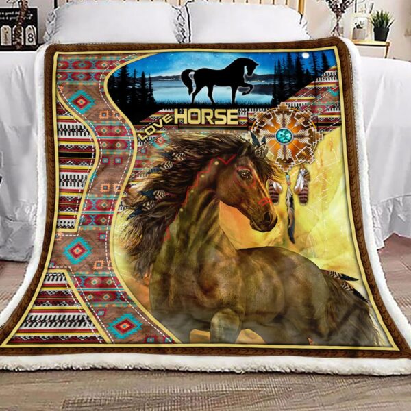 Horse Native American Fleece Blanket Sherpa Blanket