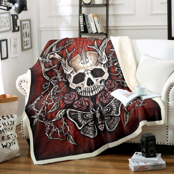 Butterfly Skull Fleece Blanket Sherpa Blanket