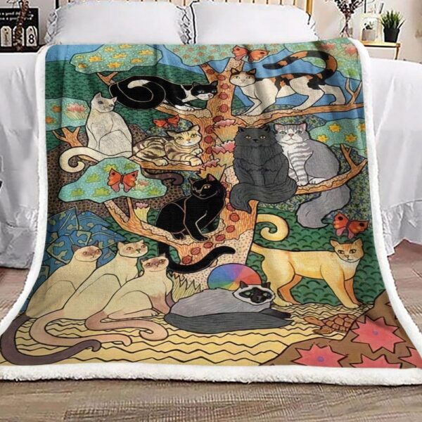Tree And Cat Fleece Blanket Sherpa Blanket