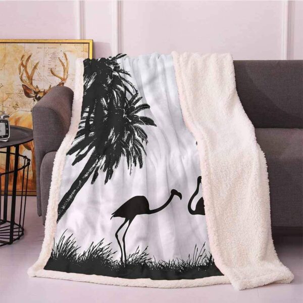 Flamingos And Palm Trees Fleece Blanket Sherpa Blanket