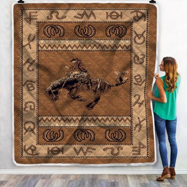 Bucking Bronco Rider Western Fleece Blanket Sherpa Blanket