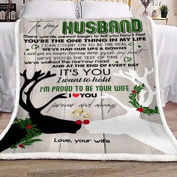 Reindeer Christmas Family To My Husband Fleece Blanket Sherpa Blanket