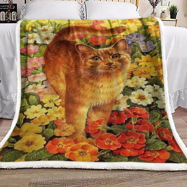 Cat And Flower Fleece Blanket Sherpa Blanket