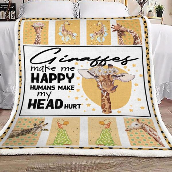 Giraffe Makes Me Happy Fleece Blanket Sherpa Blanket
