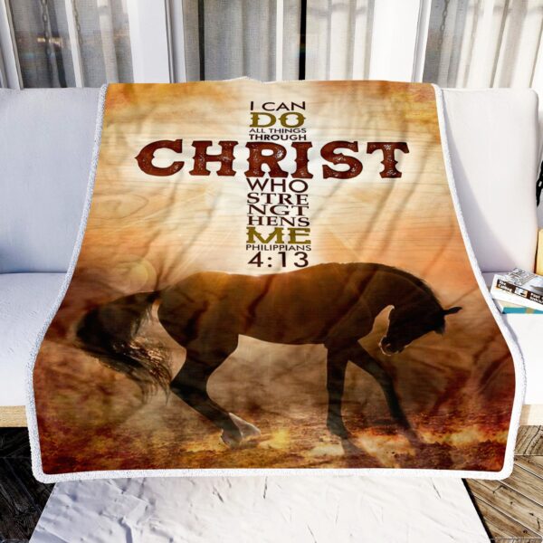Horse I Can Do All Things Through Christ Fleece Blanket Sherpa Blanket
