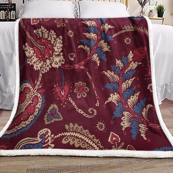 Maroon Vintage Bohemian Floral Fleece Blanket Sherpa Blanket