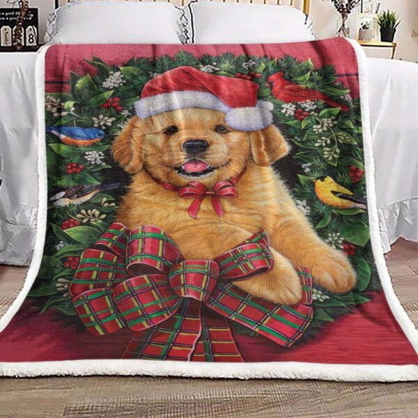 Golden Retriever Christmas Fleece Blanket Sherpa Blanket