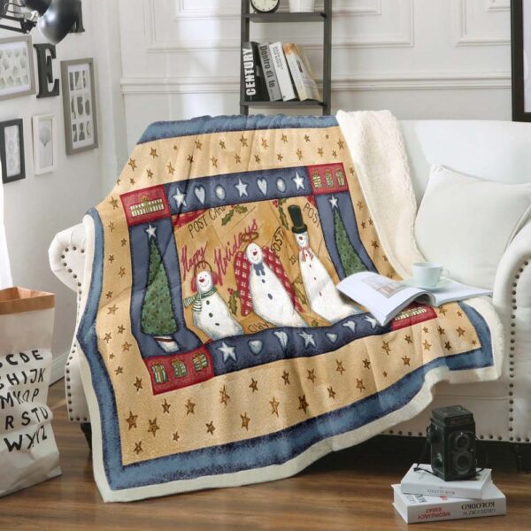 Snowman Fleece Blanket Sherpa Blanket