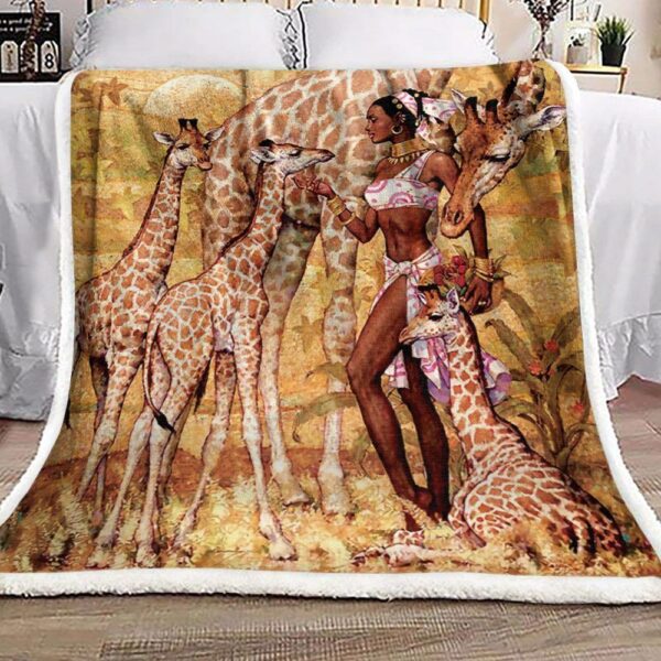 Giraffe African Women Fleece Blanket Sherpa Blanket