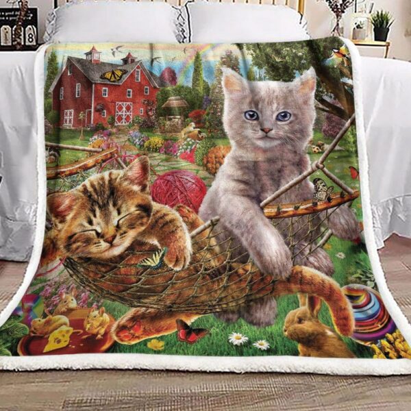 Cats In The Garden Fleece Blanket Sherpa Blanket