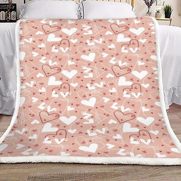 Love Hearts Happy Valentines Day Fleece Blanket Sherpa Blanket