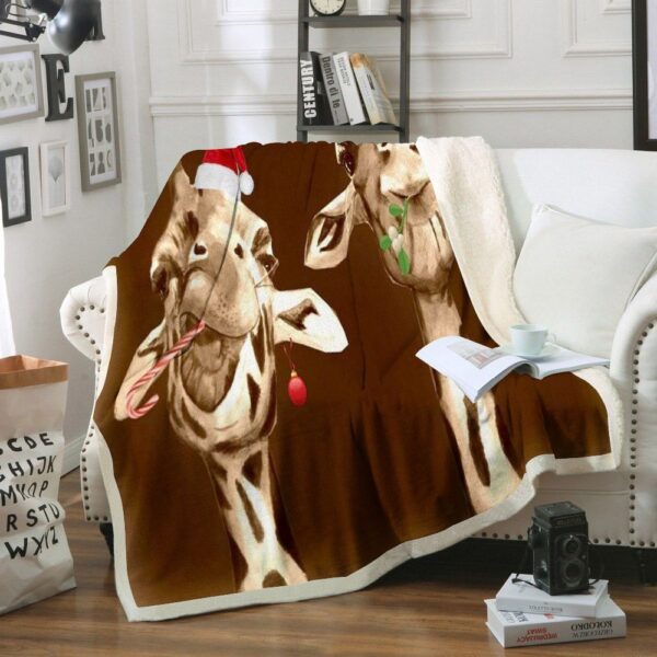 Giraffe Christmas Fleece Blanket Sherpa Blanket