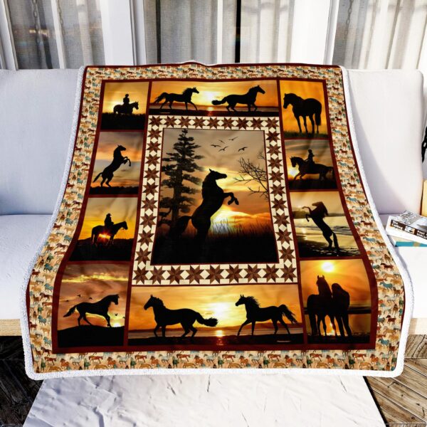 Horse Sunset Fleece Blanket Sherpa Blanket