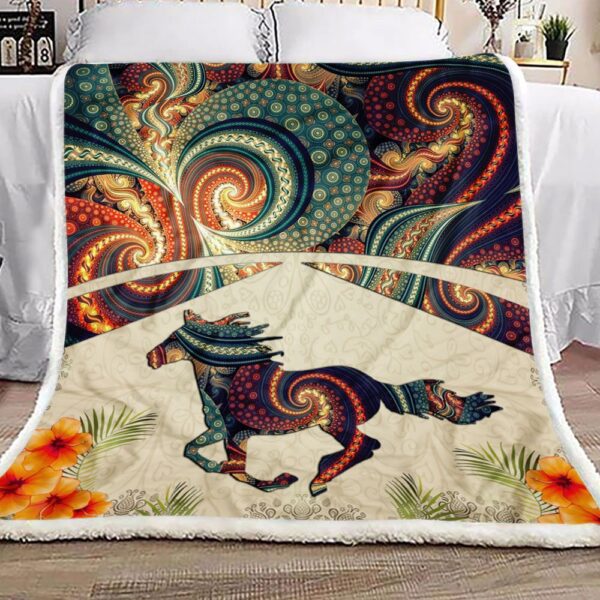 Horse Mandala Colorful Fleece Blanket Sherpa Blanket