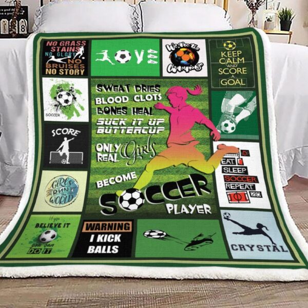 Girls Become Soccer Players Fleece Blanket Sherpa Blanket