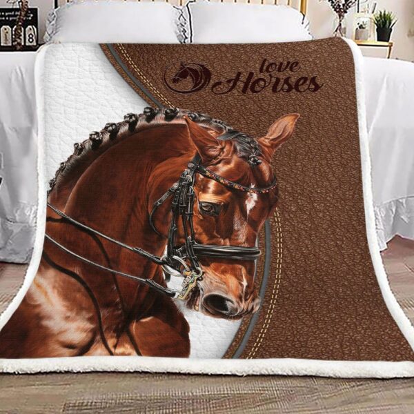 Love Horses Leather Fleece Blanket Sherpa Blanket