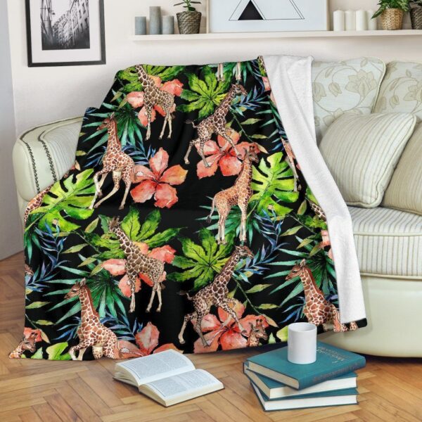 Black Tropical Giraffe Fleece Blanket Sherpa Blanket