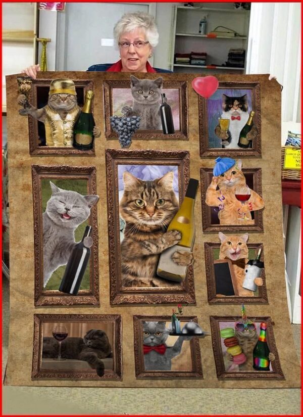 Cats With Wine Fleece Blanket Sherpa Blanket