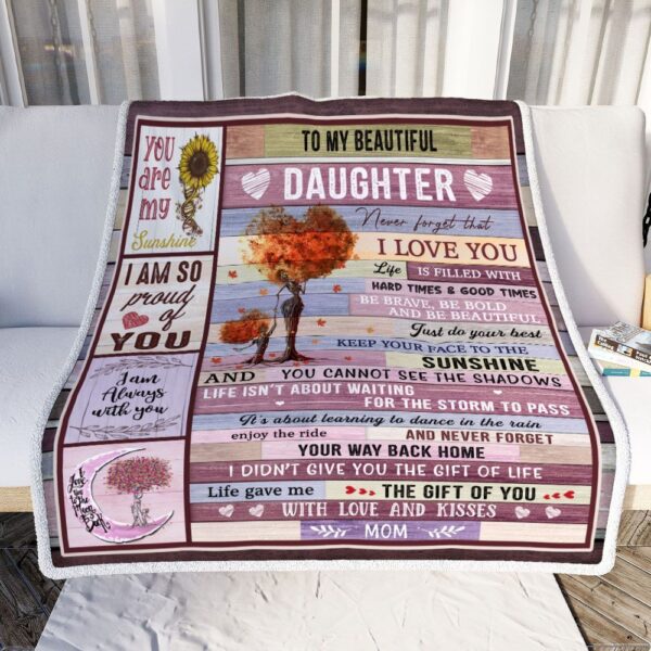 To My Beautiful Daughter Love Mom Fleece Blanket Sherpa Blanket