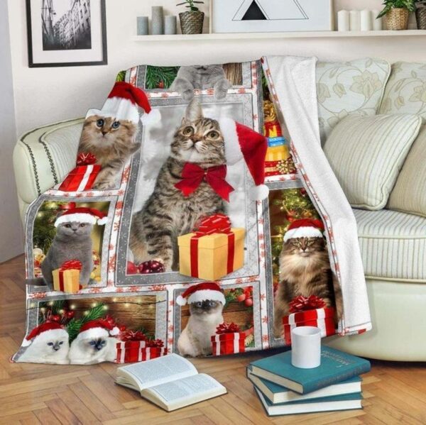 Meow Meow Cat Merry Christmas Fleece Blanket Sherpa Blanket